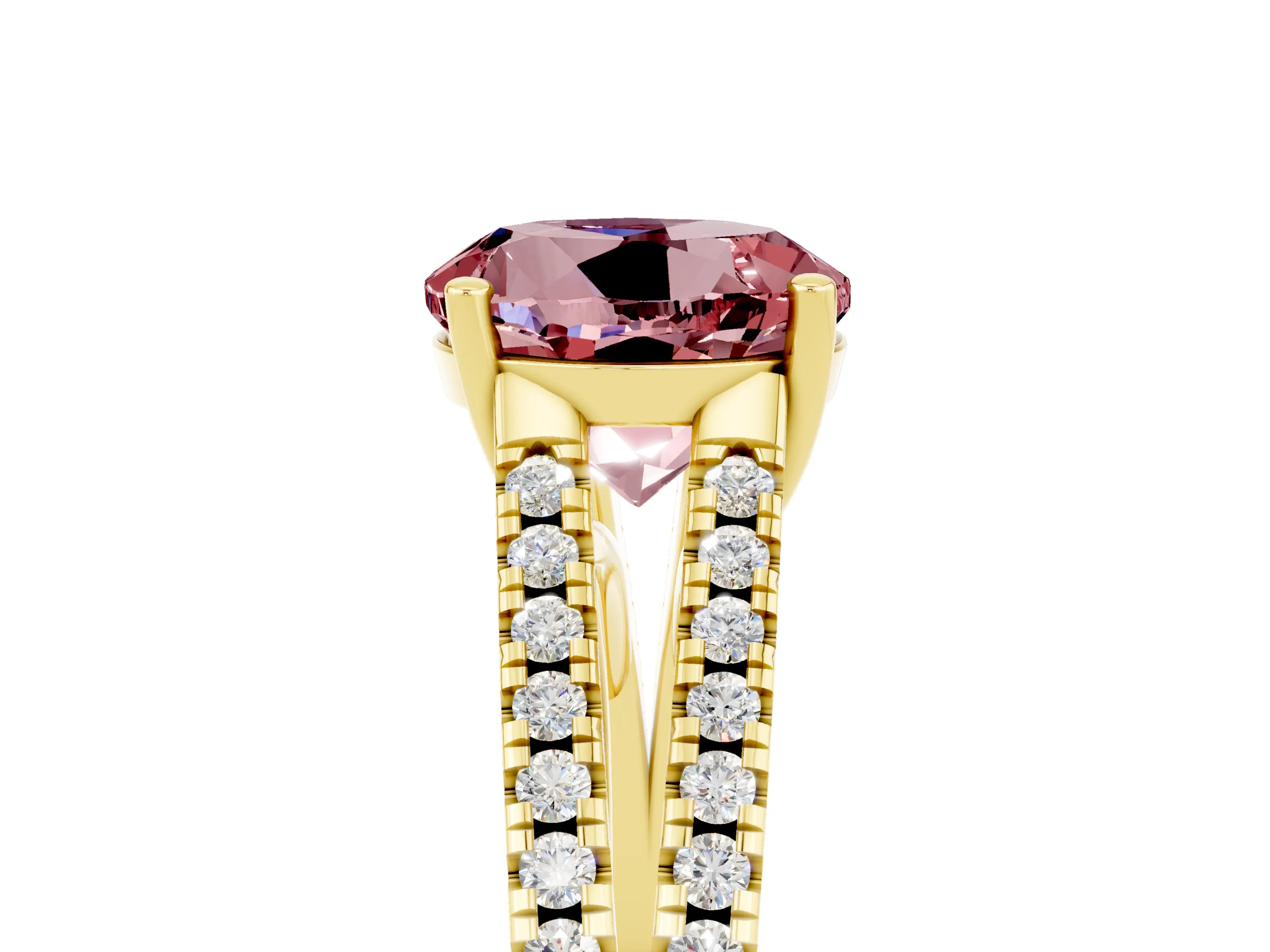 Yellow gold Round Cut Morganite Solitaire Engagement Ring with Split Shank Pavé Band_5