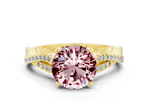 Yellow gold Round Cut Morganite Solitaire Engagement Ring with Twisted Pavé Band and Four-Prong Setting_12