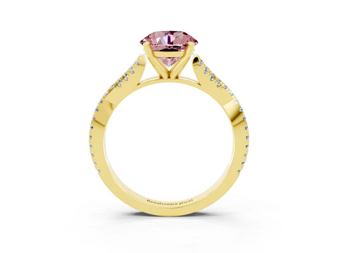 Yellow gold Round Cut Morganite Solitaire Engagement Ring with Twisted Pavé Band and Four-Prong Setting_15