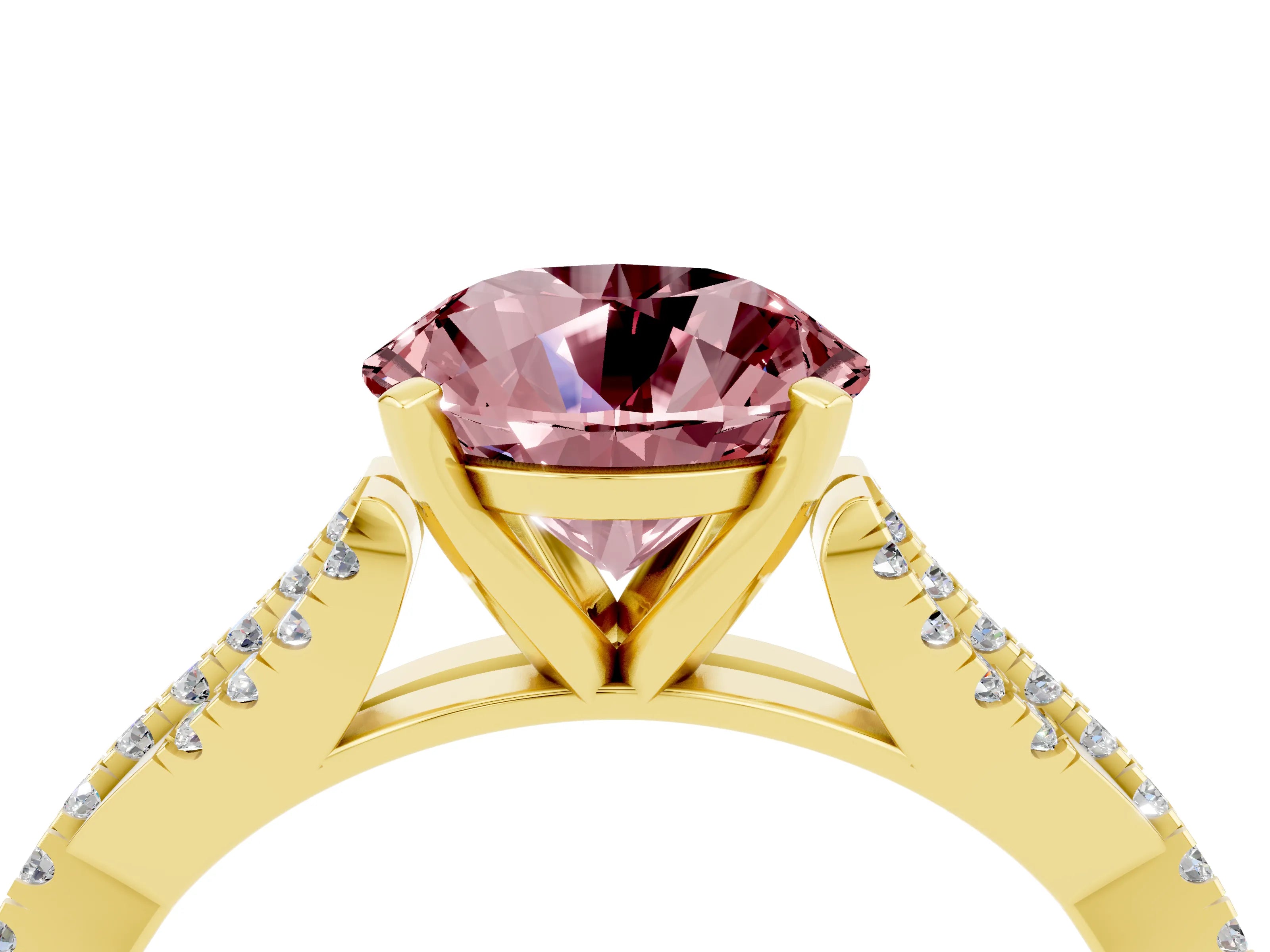 Yellow gold Round Cut Morganite Solitaire Engagement Ring with Twisted Pavé Band and Four-Prong Setting_16