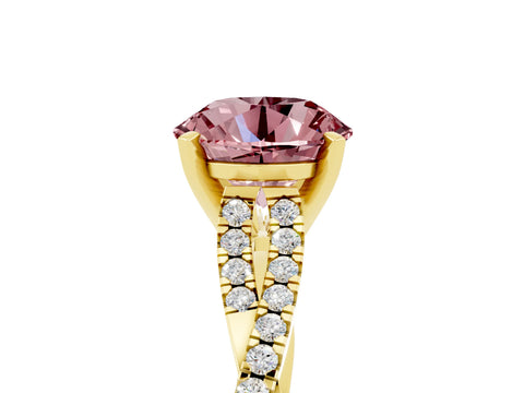 Yellow gold Round Cut Morganite Solitaire Engagement Ring with Twisted Pavé Band and Four-Prong Setting_17