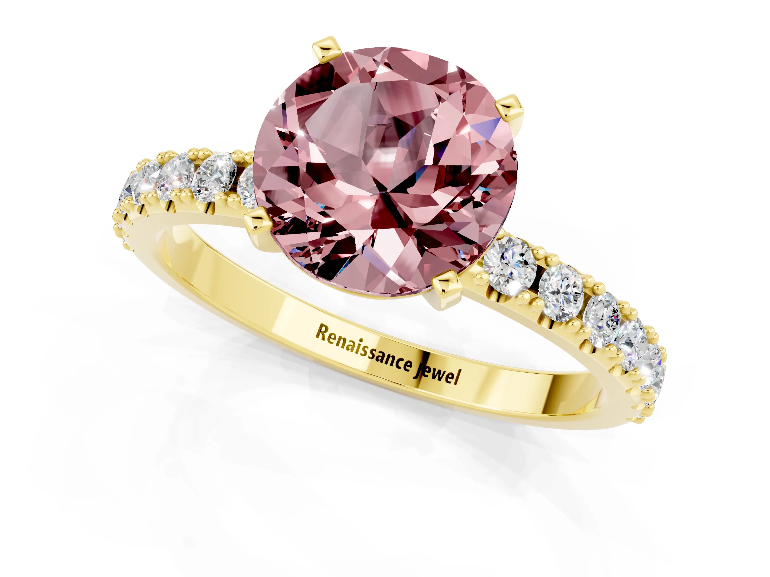 Yellow gold Round Cut Morganite Solitaire Pavé Band with Four-Prong Setting_1