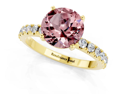 Yellow gold Round Cut Morganite Solitaire Pavé Band with Four-Prong Setting_1