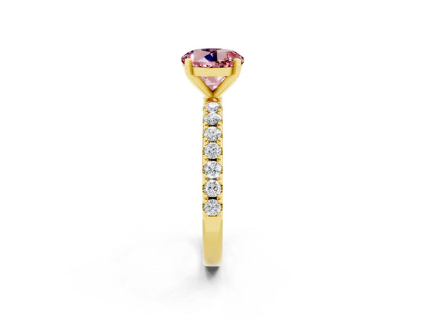 Yellow gold Round Cut Morganite Solitaire Pavé Band with Four-Prong Setting