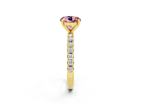 Yellow gold Round Cut Morganite Solitaire Pavé Band with Four-Prong Setting_2