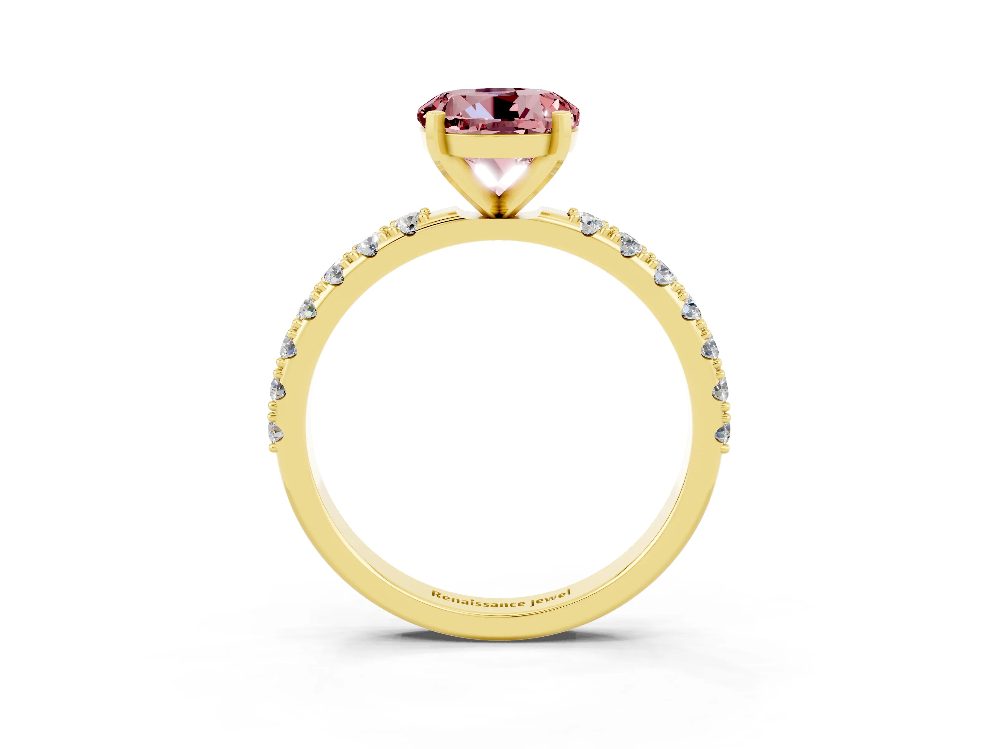 Yellow gold Round Cut Morganite Solitaire Pavé Band with Four-Prong Setting_3