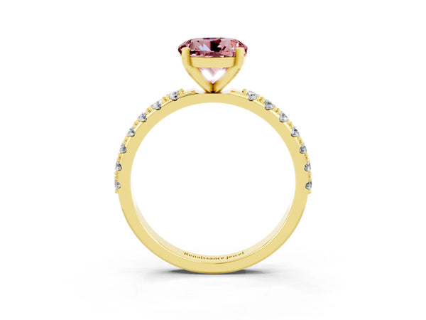Yellow gold Round Cut Morganite Solitaire Pavé Band with Four-Prong Setting