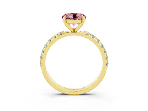 Yellow gold Round Cut Morganite Solitaire Pavé Band with Four-Prong Setting_3