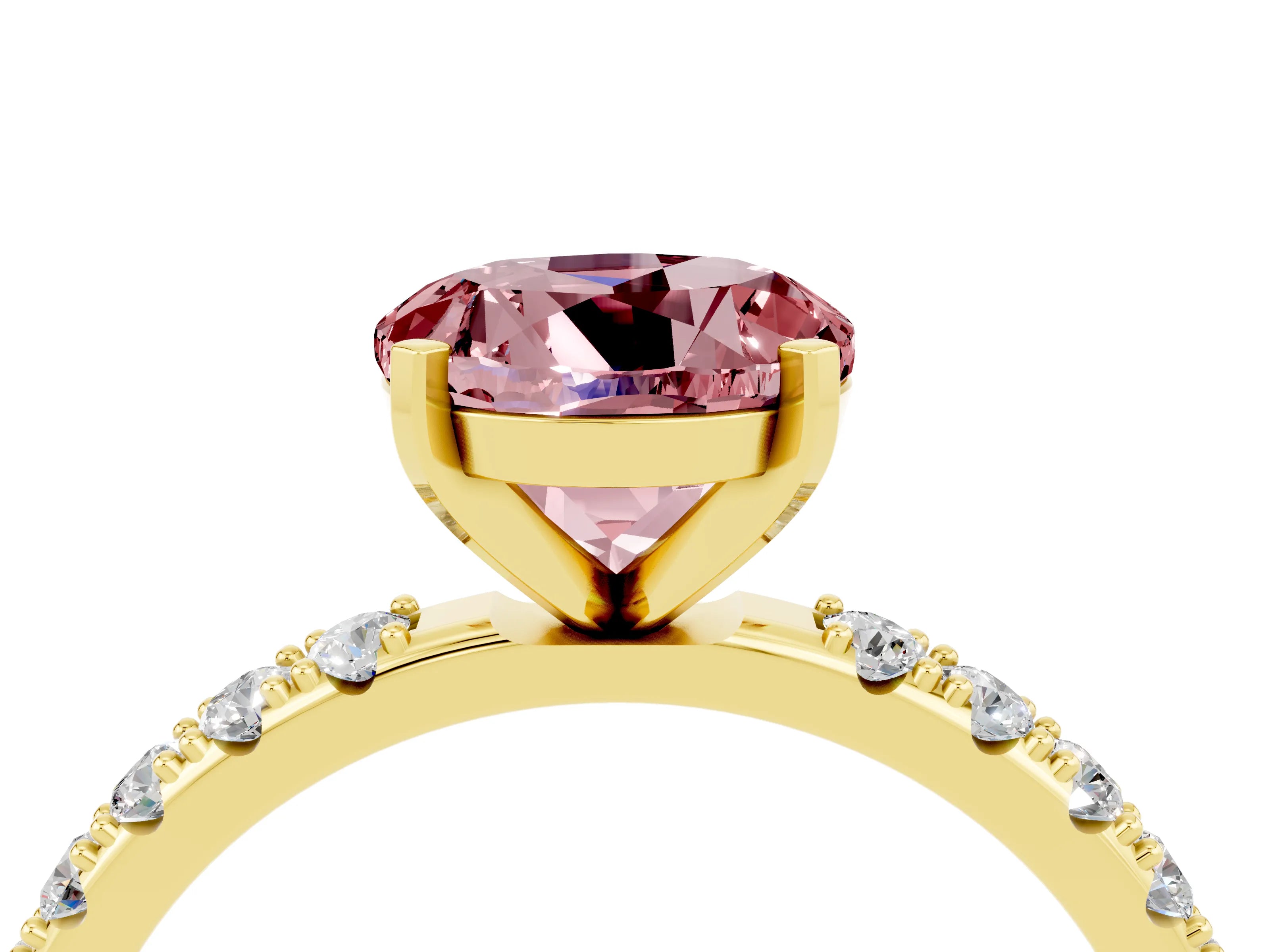 Yellow gold Round Cut Morganite Solitaire Pavé Band with Four-Prong Setting_4