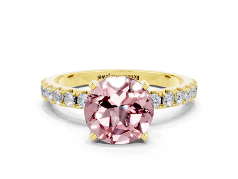 Yellow gold Round Cut Morganite Solitaire Pavé Band with Four-Prong Setting