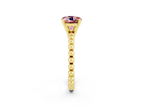 Yellow gold Round Cut Morganite Solitaire Ring with Beaded Band and Prong Setting_2