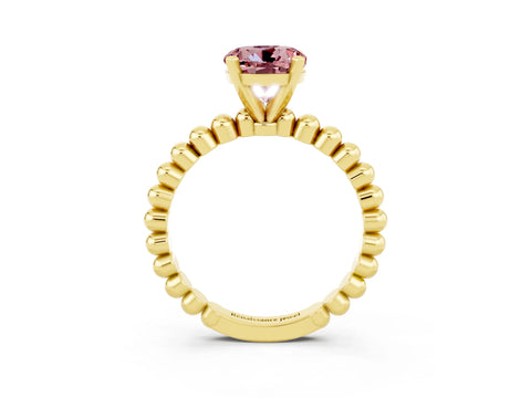 Yellow gold Round Cut Morganite Solitaire Ring with Beaded Band and Prong Setting_3