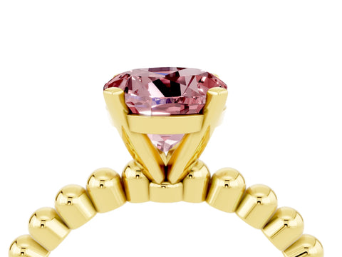 Yellow gold Round Cut Morganite Solitaire Ring with Beaded Band and Prong Setting_4