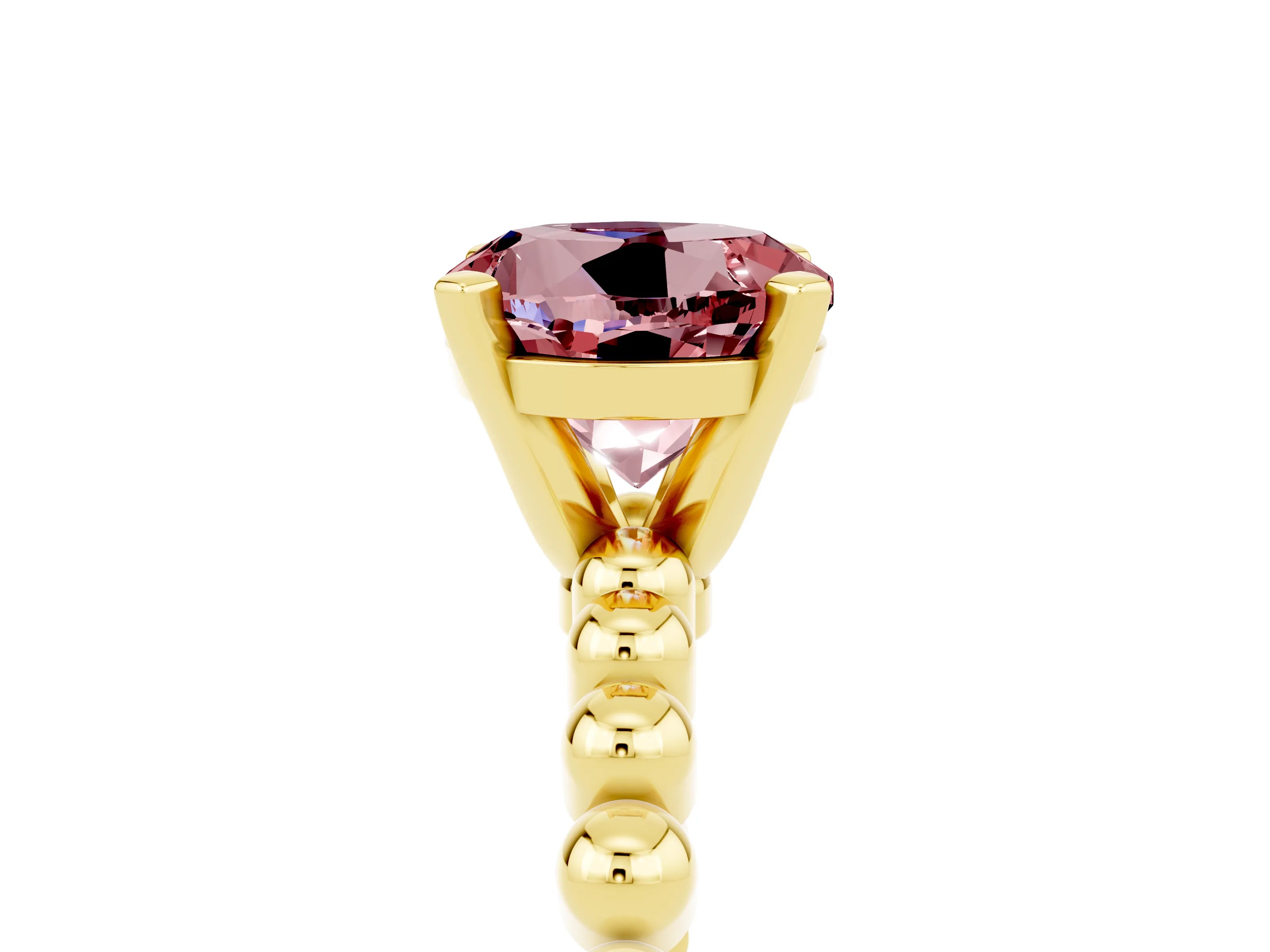 Yellow gold Round Cut Morganite Solitaire Ring with Beaded Band and Prong Setting_5