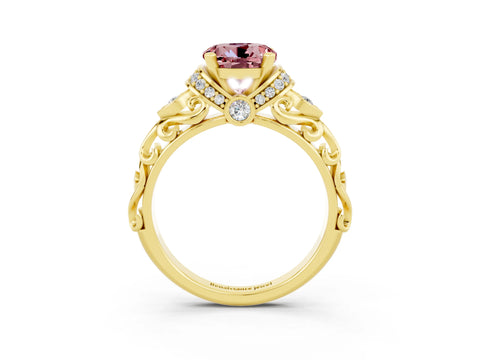 Yellow gold Round Cut Morganite Solitaire Ring with Filigree Band and Four-Prong Setting_27