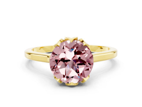 Yellow gold Round Cut Morganite Solitaire Ring with Flower Prong Setting and Classic Band_12