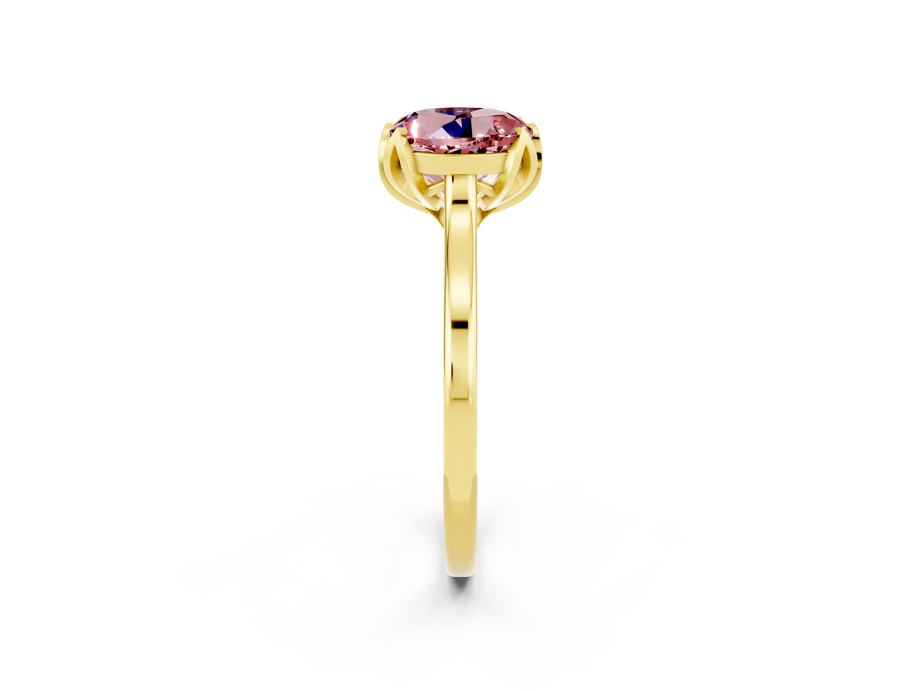 Yellow gold Round Cut Morganite Solitaire Ring with Flower Prong Setting and Classic Band_14