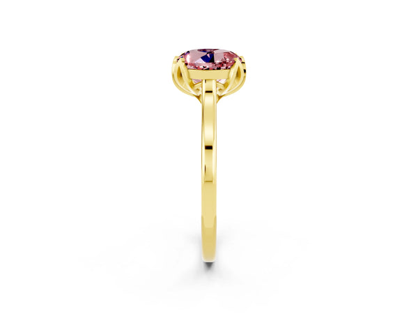 Yellow gold Round Cut Morganite Solitaire Ring with Flower Prong Setting and Classic Band