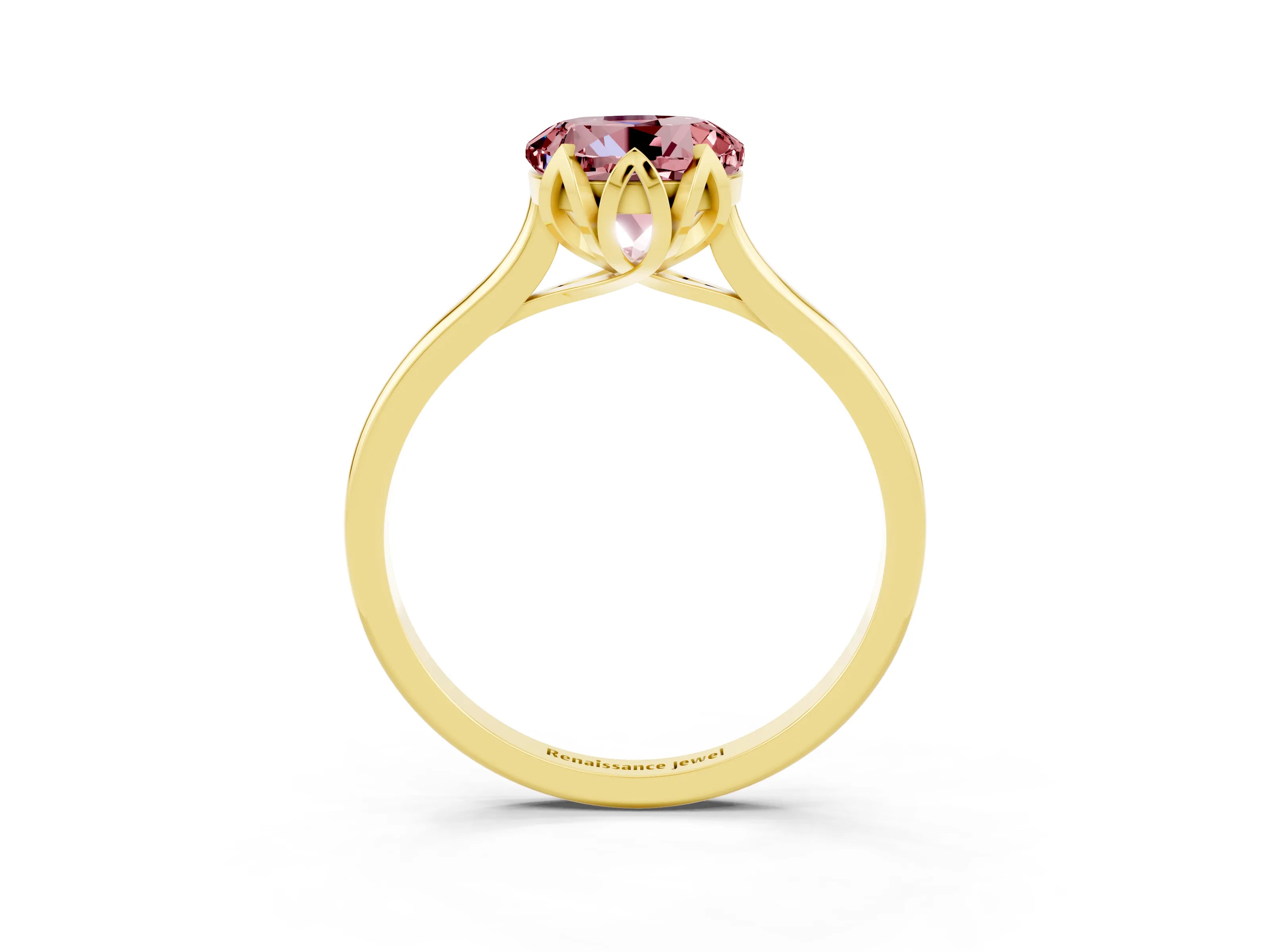 Yellow gold Round Cut Morganite Solitaire Ring with Flower Prong Setting and Classic Band_15