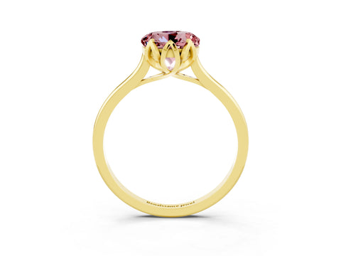 Yellow gold Round Cut Morganite Solitaire Ring with Flower Prong Setting and Classic Band_15