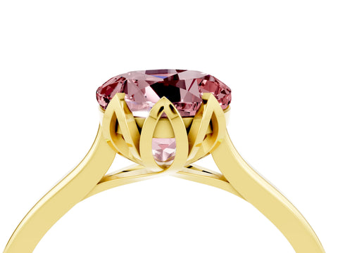Yellow gold Round Cut Morganite Solitaire Ring with Flower Prong Setting and Classic Band_16