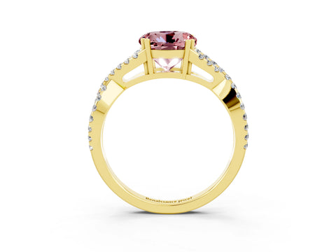 Yellow gold Round Cut Morganite Solitaire Ring with Four-Prong Setting and Twisted Pavé Band_3