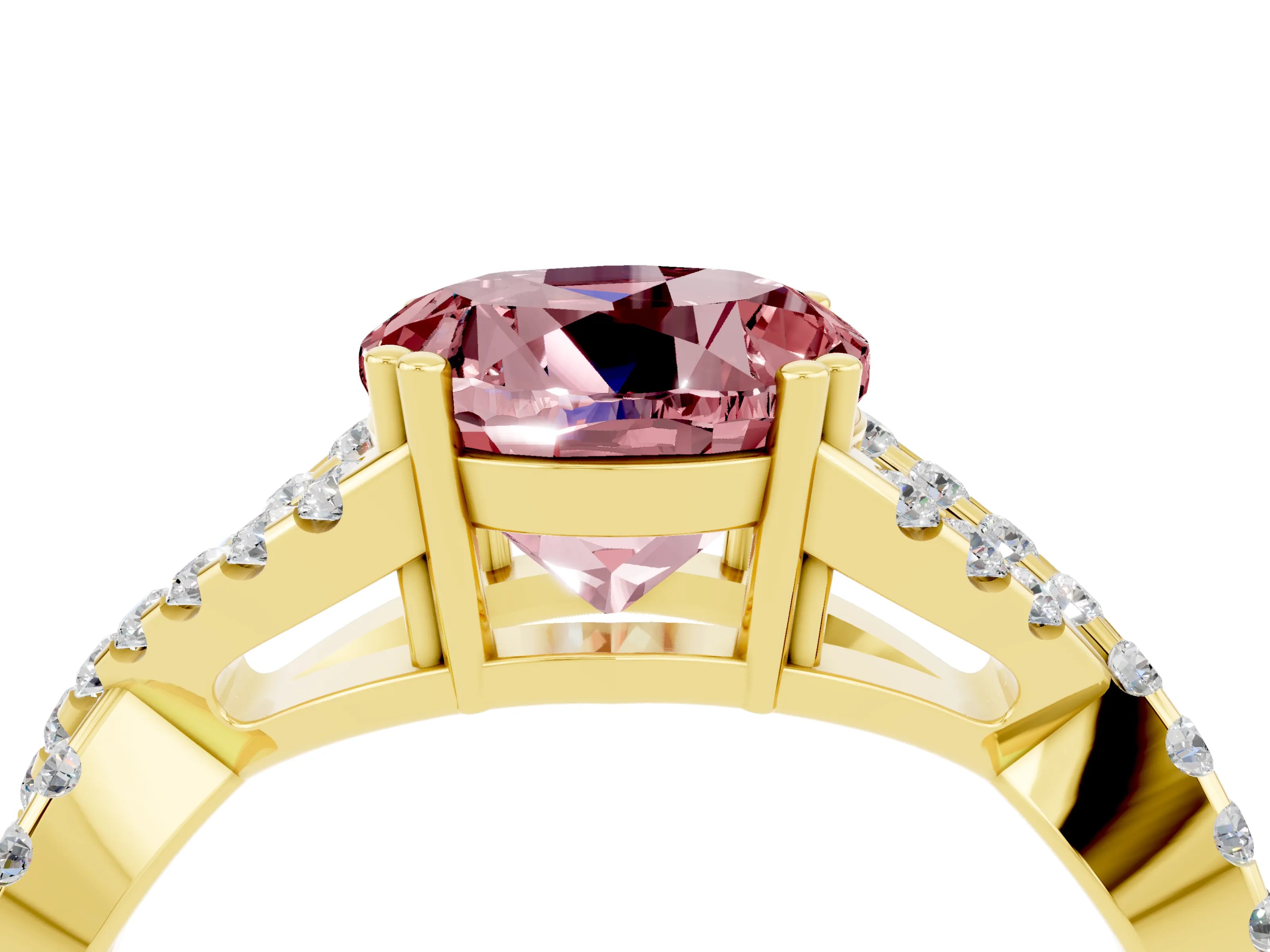 Yellow gold Round Cut Morganite Solitaire Ring with Four-Prong Setting and Twisted Pavé Band_4