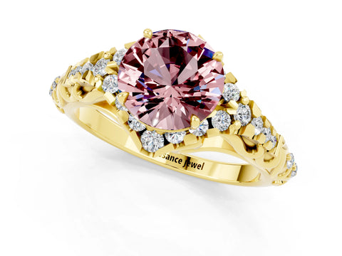 Yellow gold Round Cut Morganite Solitaire Ring with Hidden Halo and Pavé Band_22