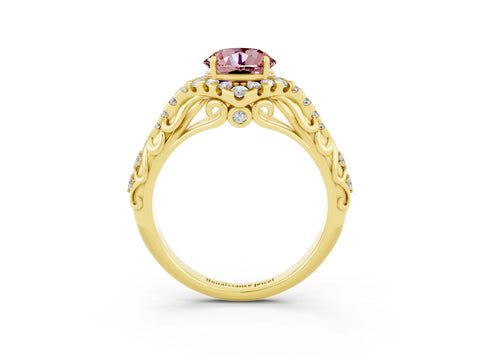Yellow gold Round Cut Morganite Solitaire Ring with Hidden Halo and Pavé Band_24