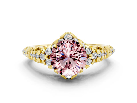 Yellow gold Round Cut Morganite Solitaire Ring with Hidden Halo and Pavé Band_35