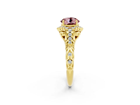 Yellow gold Round Cut Morganite Solitaire Ring with Hidden Halo and Pavé Band_37