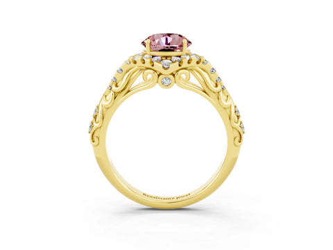 Yellow gold Round Cut Morganite Solitaire Ring with Hidden Halo and Pavé Band_38