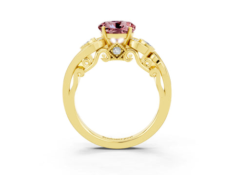 Yellow gold Round Cut Morganite Solitaire Ring with Milgrain Pavé Band and Four-Prong Setting_27