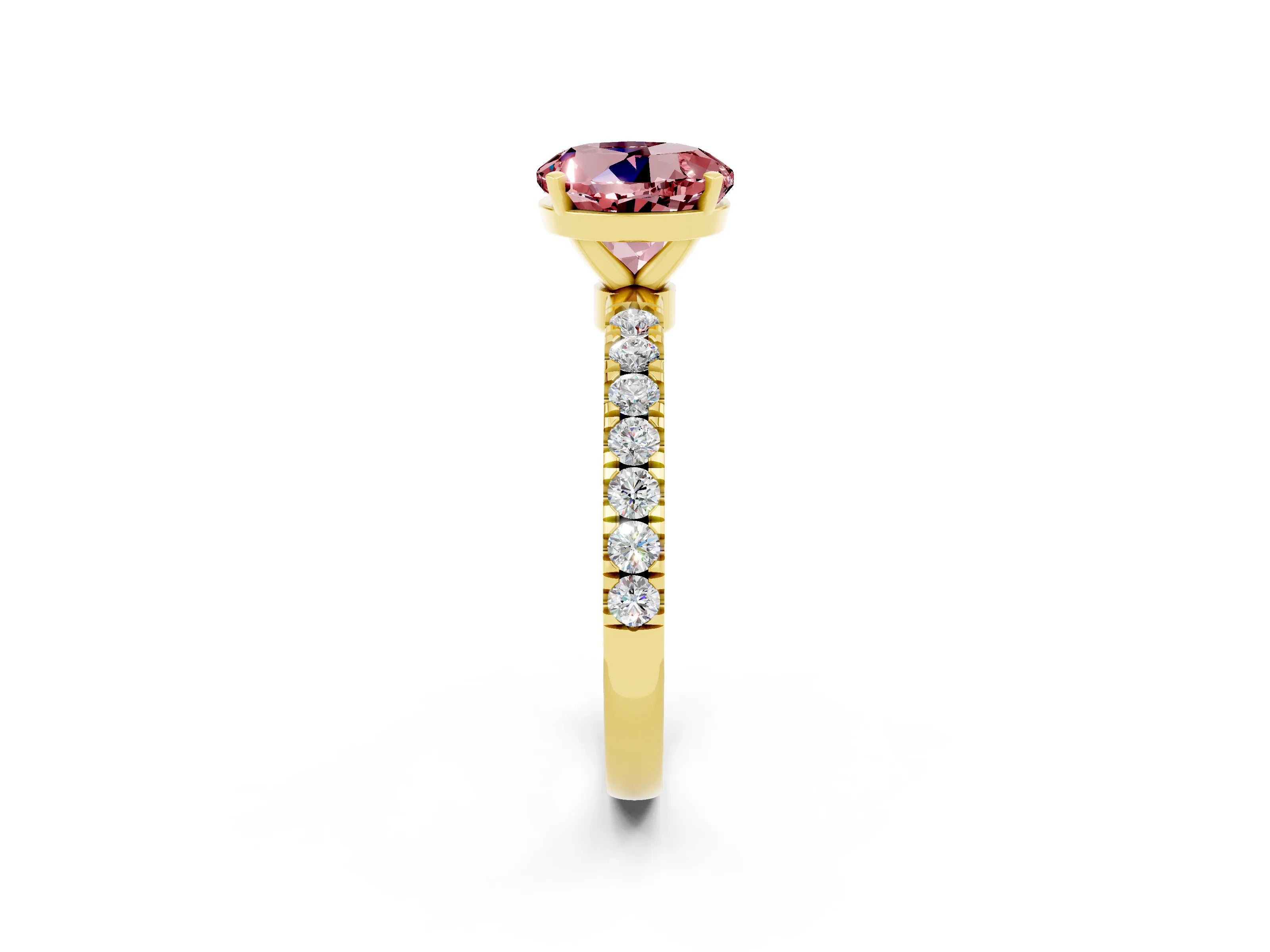 Yellow gold Round Cut Morganite Solitaire Ring with Pavé Accents and Four-Prong Setting_2