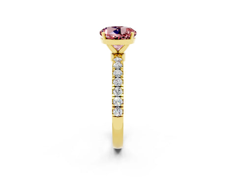 Yellow gold Round Cut Morganite Solitaire Ring with Pavé Accents and Four-Prong Setting_2
