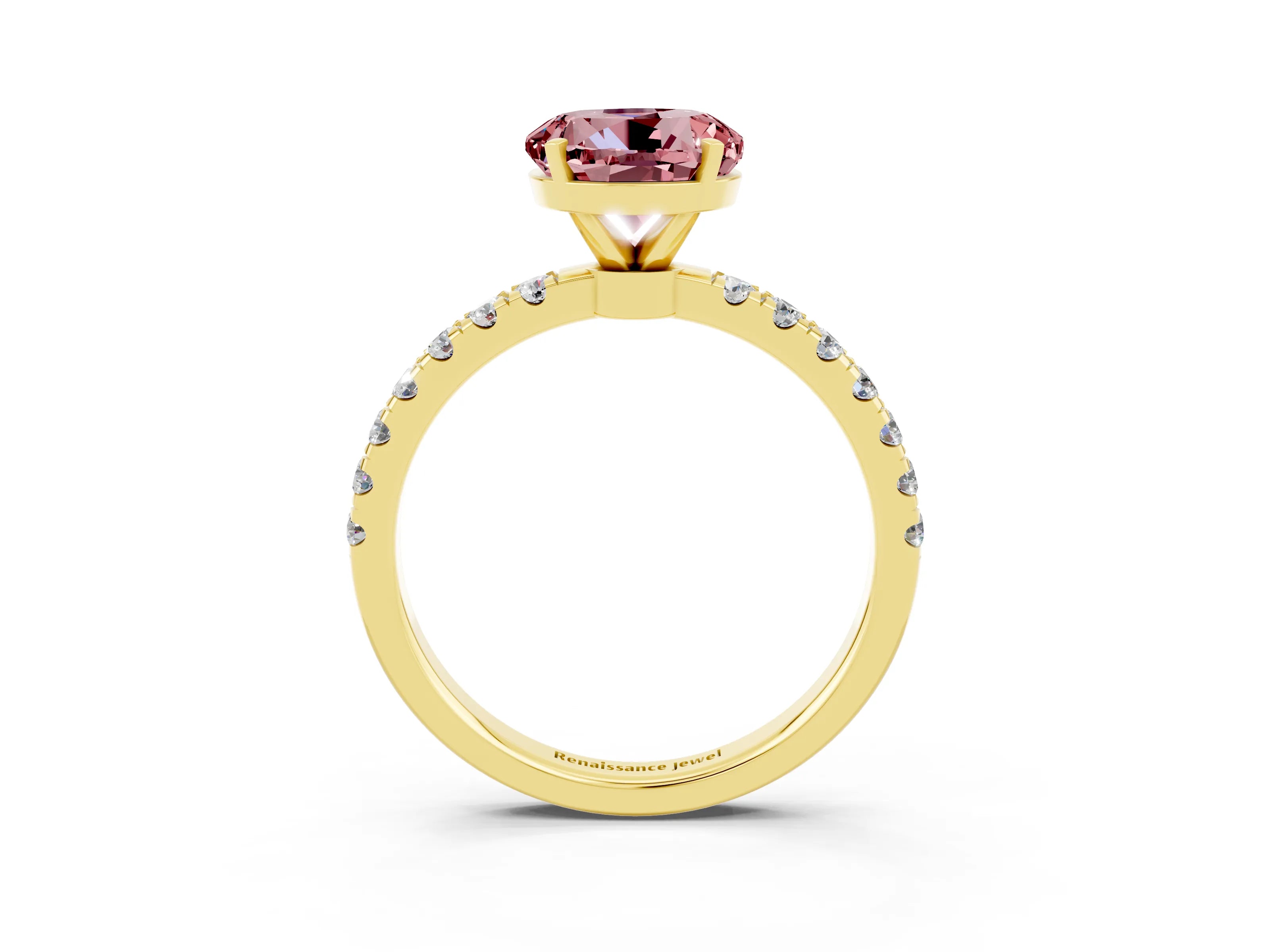 Yellow gold Round Cut Morganite Solitaire Ring with Pavé Accents and Four-Prong Setting_3