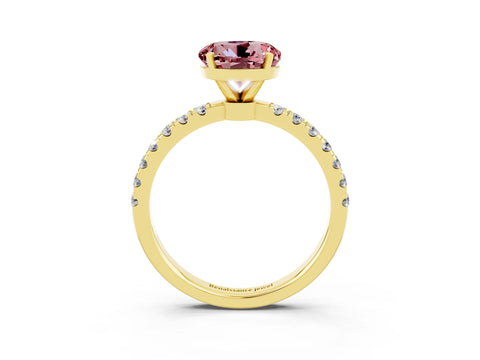 Yellow gold Round Cut Morganite Solitaire Ring with Pavé Accents and Four-Prong Setting_3