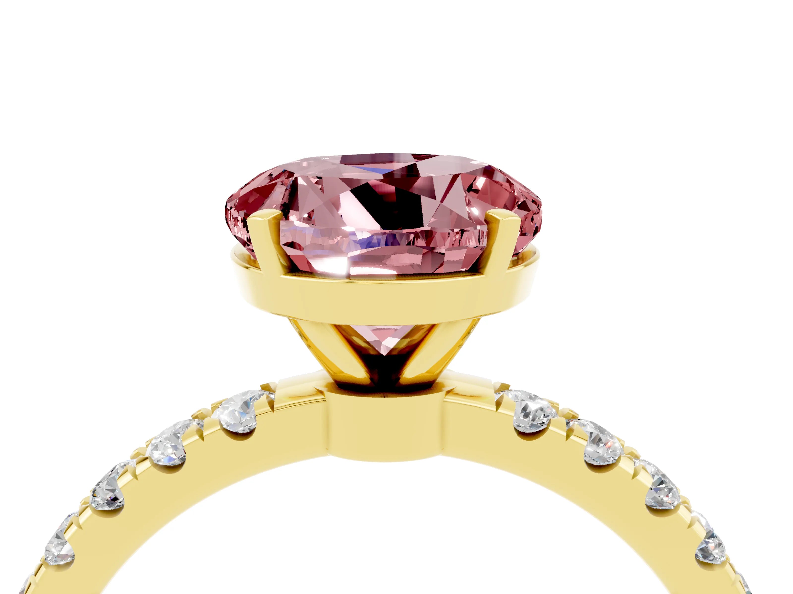 Yellow gold Round Cut Morganite Solitaire Ring with Pavé Accents and Four-Prong Setting_4