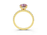 Yellow gold Round Cut Morganite Solitaire Ring with Pavé Band and Four-Prong Setting_15