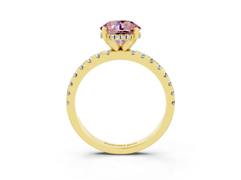 Yellow gold Round Cut Morganite Solitaire Ring with Pavé Band and Four-Prong Setting_15