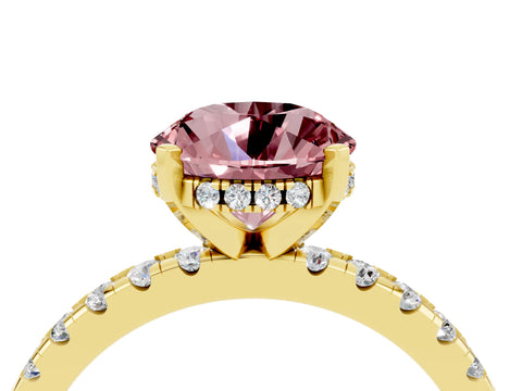 Yellow gold Round Cut Morganite Solitaire Ring with Pavé Band and Four-Prong Setting_16