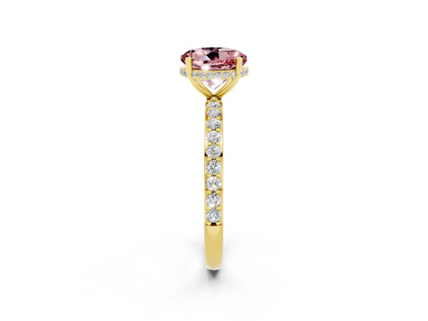 Yellow gold Round Cut Morganite Solitaire Ring with Pavé Band and Hidden Halo_14