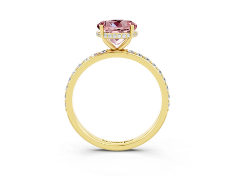 Yellow gold Round Cut Morganite Solitaire Ring with Pavé Band and Hidden Halo_15