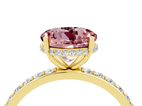 Yellow gold Round Cut Morganite Solitaire Ring with Pavé Band and Hidden Halo_16
