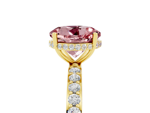 Yellow gold Round Cut Morganite Solitaire Ring with Pavé Band and Hidden Halo_17