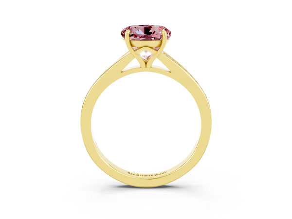 Yellow gold Round Cut Morganite Solitaire Ring with Pavé Band and Prong Setting