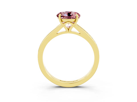 Yellow gold Round Cut Morganite Solitaire Ring with Pavé Band and Prong Setting_3