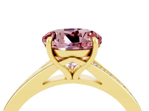 Yellow gold Round Cut Morganite Solitaire Ring with Pavé Band and Prong Setting_4