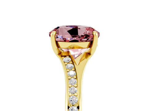 Yellow gold Round Cut Morganite Solitaire Ring with Pavé Band and Prong Setting_5