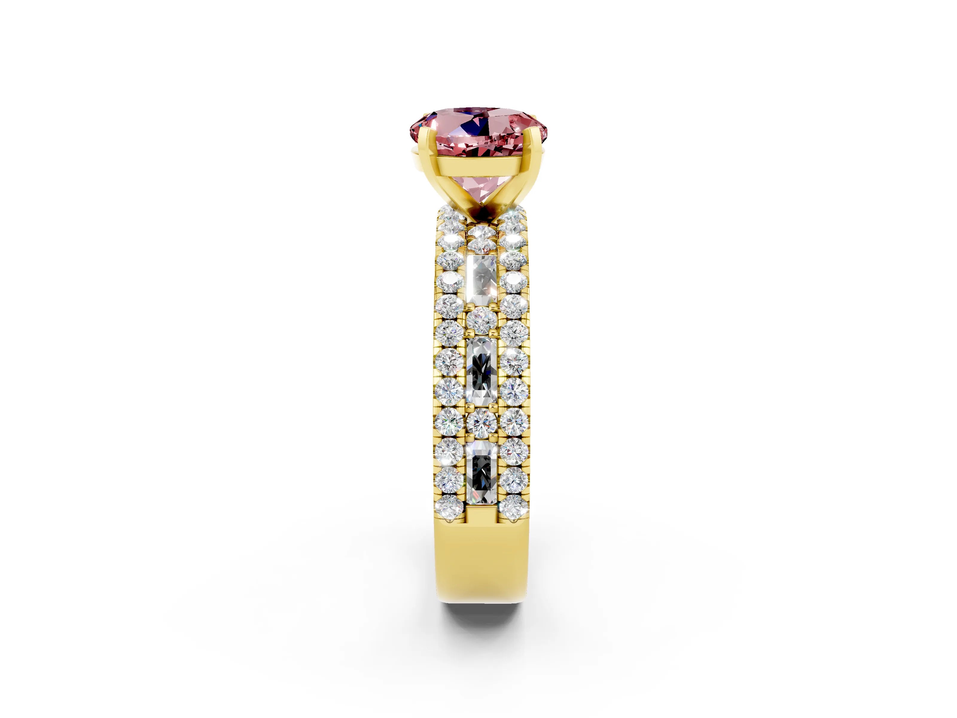 Yellow gold Round Cut Morganite Solitaire Ring with Pavé and Channel Set Band_2